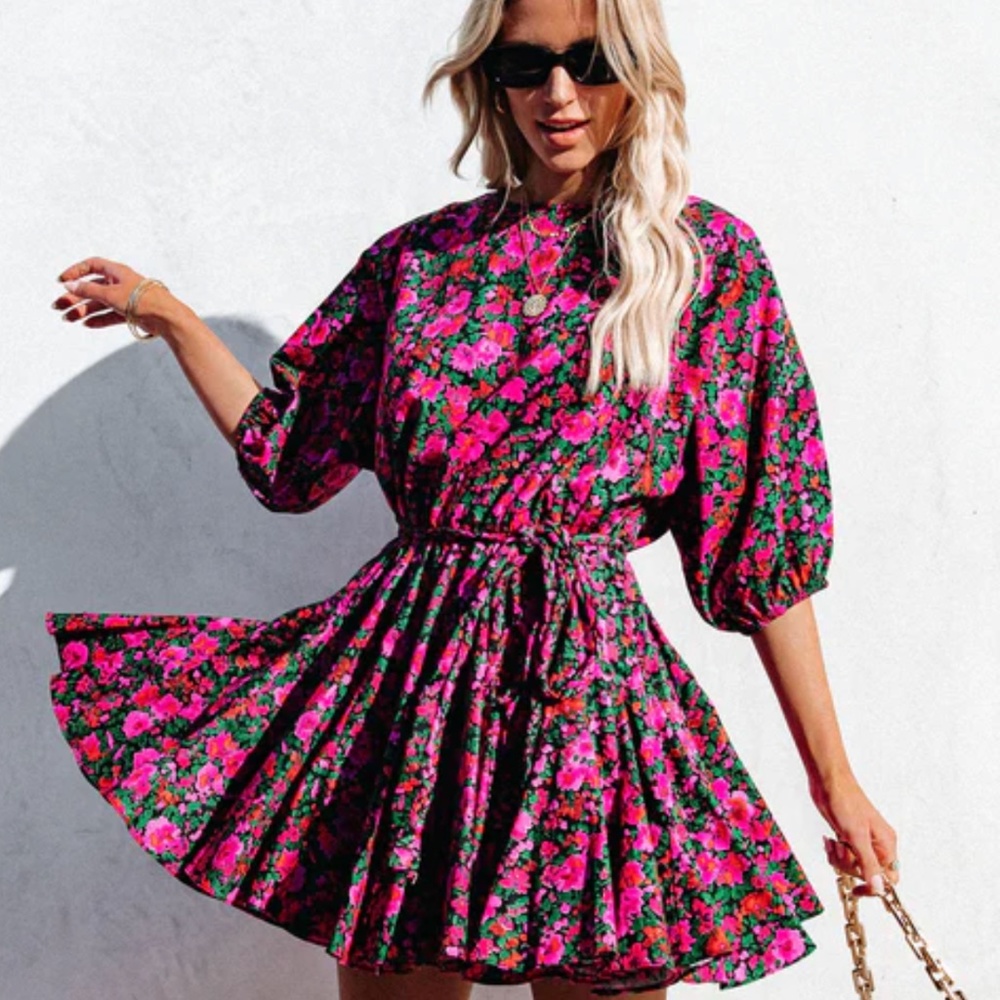Vici NWT Floral Tie Waist Garden Party Vibes Mini Dress